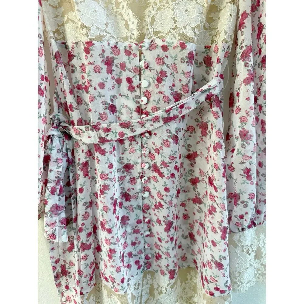 For Love & Lemons NWT Victoria’s Secret Pink Lace Floral Melrose Mini Robe XS